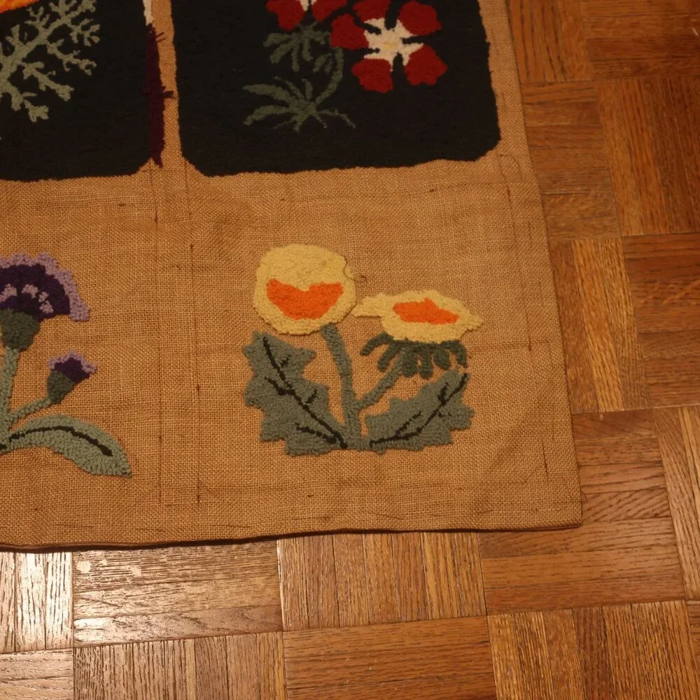 Vintage Hand-Hooked Floral Rug 56x35 Primitive Cottage Core Area Mat